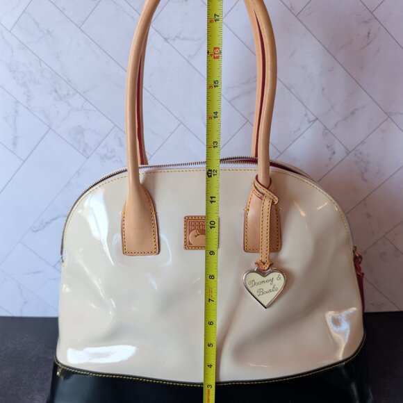 Dooney & Bourke Patent Leather Dome Satchel – Ivory & Black with Heart Charm - Picture 15 of 17